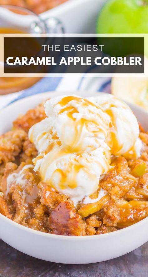 Caramel Apple Cobbler Recipe, Crockpot Apple Cobbler, Cinnamon Cobbler, Easy Apple Cobbler, Caramel Apple Desserts, Crockpot Apple, Apple Cobbler Recipe, Caramel Apples Easy, Cobbler Topping