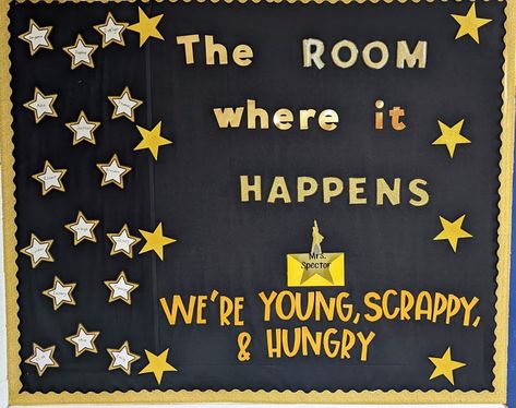 Hamilton the musical - Bulletin board idea Hamilton Bulletin Board, Hamilton Classroom Decor, Music Themed Bulletin Boards, Hamilton Classroom, Teacher Classroom Ideas, Music Bulletin Boards, Music Classroom Decor, First Classroom, Bullentin Boards