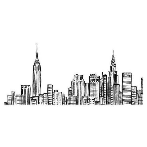 Nyc Collage, New York Drawing, Skyline Drawing, Plates Ideas, Cityscape Drawing, China Architecture, Dibujo Simple, Skyline Painting, Building Drawing