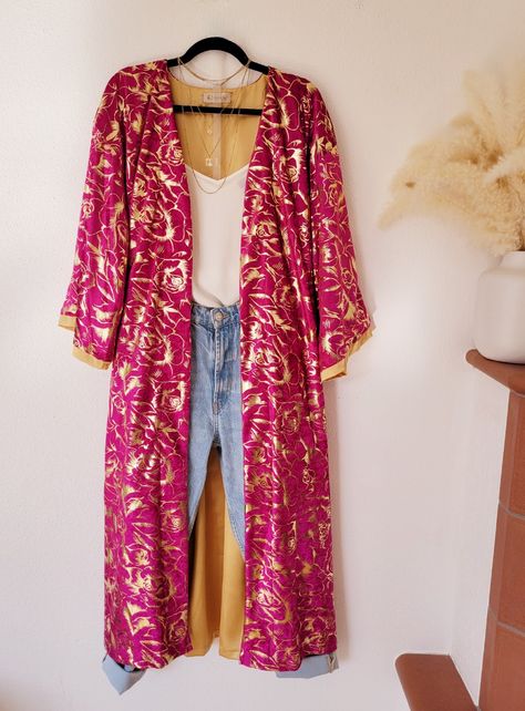 Customized long velvet kimono, pink velvet kimono, shrug, purple and gold duster,long cape evening cover up, oversized cardigan Glittery Outfits, Kimono Shrug, Long Cape, Velvet Kimono, Oversized Cardigan, Pink Velvet, Cover Up, Jackets For Women, Jackets & Coats