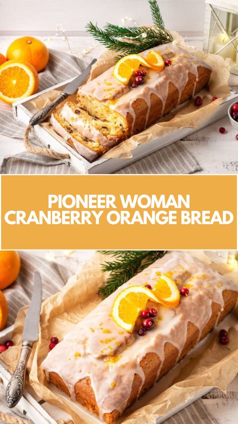 Pioneer Woman’s Cranberry Orange Bread is made with all-purpose flour, baking powder, salt, milk, orange zest, orange juice, butter, sugar, eggs, fresh cranberries, and a simple orange glaze and takes 1 hour and 10 minutes to prepare! Natasha’s Kitchen Cranberry Orange Bread, Cranberry Orange Quick Bread Recipes, Cranberry Orange Stuffing, Orange Cranberry Loaf Quick Bread, Pioneer Women Bread, Orange Glazed Cranberry Bread, Orange Breakfast Bread, Fresh Cranberry Bread Recipes, Cran Orange Bread