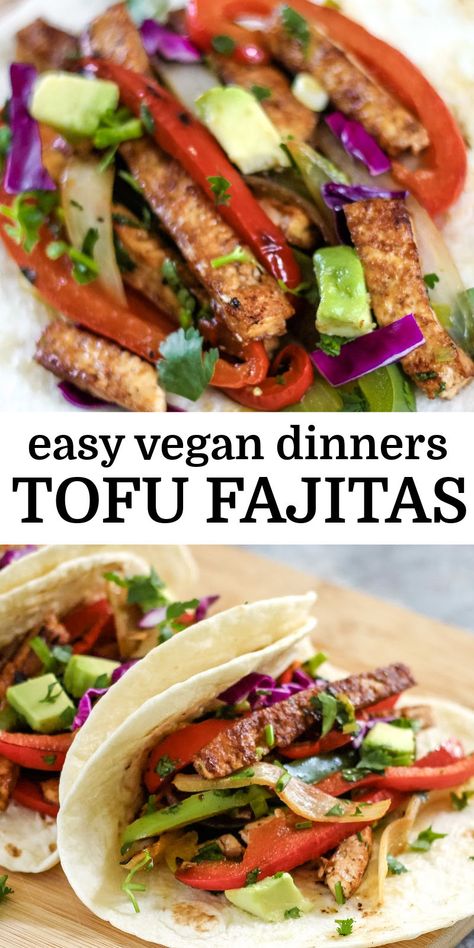 These vegan tofu fajitas are easy to make, with a chipotle marinade packed with flavor. It’s a simple, meat-free, dairy-free delight, and you can even make it gluten-free. Mexican Tofu Marinade, Vegan Tofu Recipes Easy, Fajita Veggies Recipe, Dinner Recipes Tofu, Fajita Peppers, Tofu Taco Meat, Vegan Spanish Recipes, Tofu Fajitas, Vegan Tofu Stir Fry