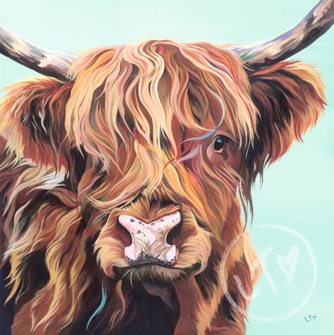 Original Highland Cow Painting 'Lilly' by Lauren Terry Hyland Cows, Cow Paintings, Cow Artwork, Highland Cow Painting, Animal Paintings Acrylic, Cow Art Print, Highland Cow Art, Farm Wall Art, Cow Drawing