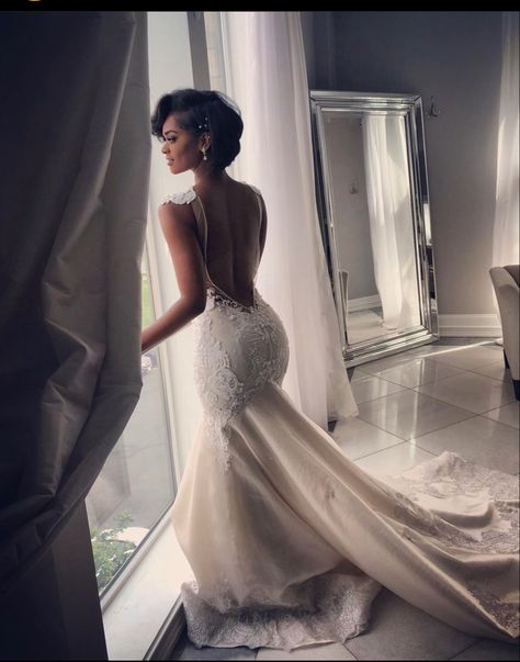 Wedding Dresses On Black Women Brides, Backless Wedding Dress Black Women, Destination Wedding Dress Black Women, Wedding Dress Mermaid Black Woman, Wedding Dresses Simple Black Woman, Lace Mermaid Wedding Dress Open Back Long Train, Unique Wedding Dresses Black Women, Wedding Dresses Ideas Black Women, Wedding Dresses For Black Women Brides