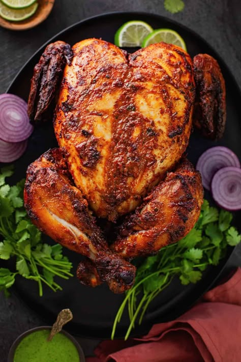 Air Fryer Whole Tandoori Chicken - Sinfully Spicy 2 Chicken Breast Recipes, Chicken 555 Recipe, Tandoori Chicken Marinade, Food Unhealthy, Chicken 65 Recipe, Chicken In The Air Fryer, Chicken 65, Chicken Thighs Recipes, Chicken Biryani Recipe