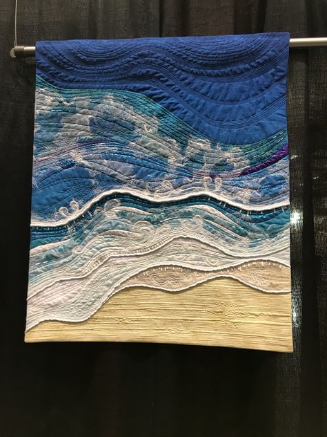 Seascape Textile Art, Waves Inspired Fashion, Weaving Samples, Water Textiles, Textiles Final Piece, Slow Stitching Ideas, Quilt Landscape, Aquatic Theme, Tapestry Loom Weaving