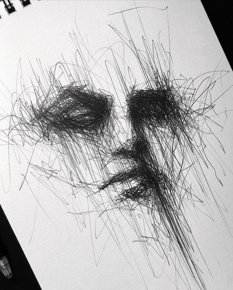 Pen Art Scribble, Skrible Sketch, Scribble Art Tattoo, Dark Pen Drawings, Messy Face Sketch, Messy Art Sketch, Scribble Pen Art, Pen Scribble Art Easy, Scribble Drawing Easy