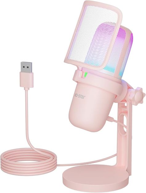 Amazon.com: USB Microphone for PC,Microphone Asmr，Computer Gaming Mic for PS4/ PS5/ Mac,Streaming Microphone for PC Gaming,Condenser Mic with RGB Streaming ,PopFilter,Shock Mount for Recording,Podcasting (Pink) : Electronics Podcast 101, Pink Electronics, Microphone Gaming, Streaming Microphone, Gaming Mic, Pink Setup, Pink Computer, Pink Pc, Gaming Desk Accessories