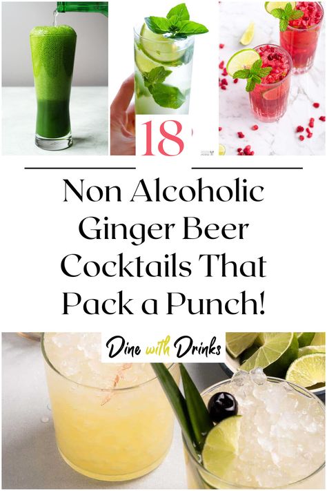 Collage of 4 non alcoholic ginger beer cocktails. Mock Tails With Ginger Beer, Drinks With Ginger Ale Non Alcoholic, Mocktail Recipe With Ginger Ale, Ginger Mocktail Non Alcoholic, Mocktails Ginger Beer Non Alcoholic, Mocktails Non Alcoholic Ginger Ale, Ginger Ale Mocktail Non Alcoholic, Mocktail Recipe Ginger Beer, Ginger Beer Mock Tail