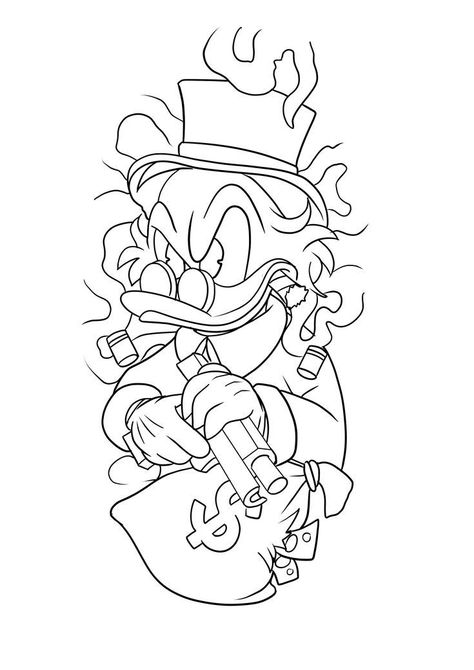 Scrooge Mcduck Tattoo Design, Monopoly Man Tattoo Stencil, Small Tattoo Stencils Outline Design, Cartoon Tattoo Stencils, Graffiti Drawing Ideas Street Art, Scrooge Mcduck Tattoo, Easy Tattoo Stencils, Tattoo Stencils Outline Design, Gangster Cartoon