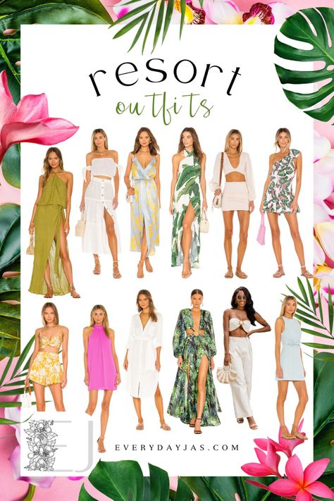 Pool Dress Summer Outfits, Summer Themed Outfits, Tropical Paradise Outfit, Hotel Outfit Ideas Summer, Elegant Beach Outfit Classy, Island Wear Women, Pool Party Ideas Outfit, Beach Night Party Outfit, Summer Theme Outfit