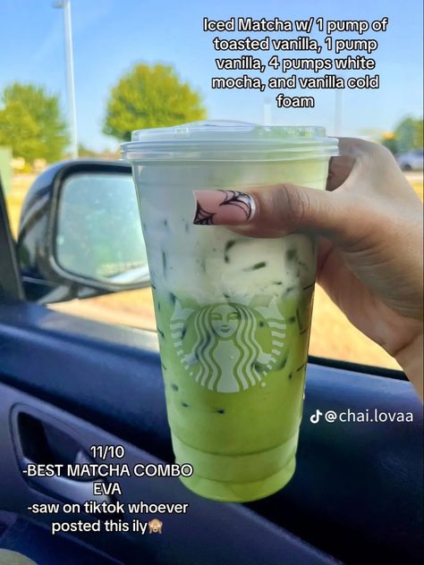 Good Hot Starbucks Drinks, Random Starbucks Drinks, Iced Matcha Latte Starbucks Order, Starbucks Matcha Order, Matcha Order, Matcha Latte Starbucks, Starbucks Specialty Drinks, Iced Matcha Latte Recipe, Matcha Drink Recipes