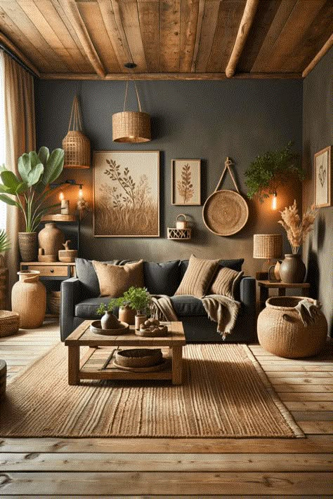 25 Dark Gray Sofa Living Room Ideas – The Crafty Hacks Earthy Living Room Cozy, Moody Living Room With Plants, Modern Boho Living Room Gray Couch, Global Inspired Living Room, Brown Tan Black Living Room, Slate Grey Living Room Ideas, Eclectic Sitting Room Ideas, Living Room Inspo Gray Couch, Living Room Walnut Floor