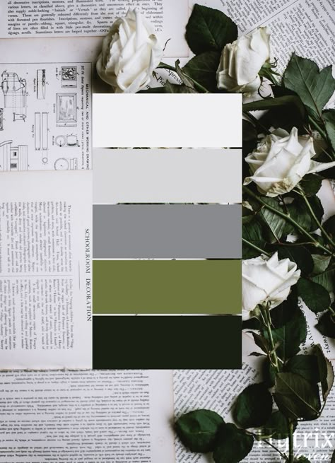 Grey Green Bedrooms, Grey Colour Scheme Bedroom, Color Palette White, Black And Grey Bedroom, Aesthetic Color Palette, Silver Color Palette, Olive Green Weddings, Green Apartment, Black Color Palette