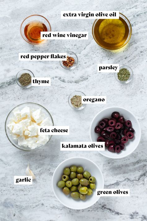 Marinated Olives and Feta - The Healthful Ideas Marinated Olives And Feta, Marinated Olives And Cheese, Mediterranean Olives, Olives Recipes, Feta And Olives, Christmas Waffles, Cranberry Mocktail, Cheese And Olives, Ricotta Crostini