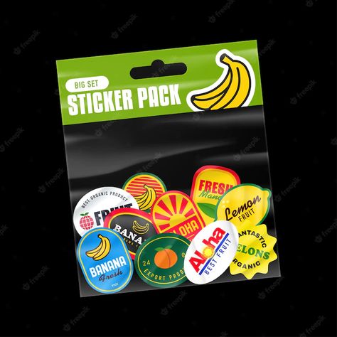 Fruit Label Sticker, Fruit Package Design, Sticker Pack Packaging, Sticker Sheet Design, Fruit Label Design, Sticker Packaging Ideas, Cute Fruit Stickers, Produce Stickers, Sticker Pack Design