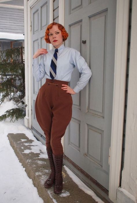 1920's high waist jodhpurs Jodhpur Pants, Vintage Equestrian, Riding Habit, Women Wearing Ties, Bobbed Hair, Equestrian Boots, Equestrian Fashion, Riding Breeches, Riding Pants