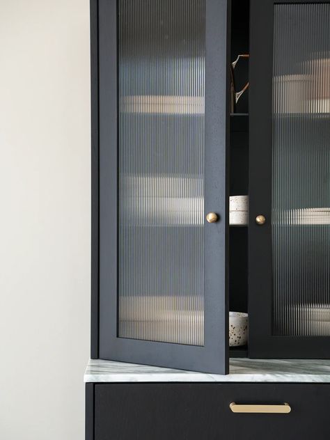 There’s a New Way to Hack Your IKEA Sektion Cabinet Doors | domino Reeded Glass Kitchen, Ikea Sektion Cabinets, Modern Kitchen Cupboards, Glass Kitchen Cabinet, Glass Kitchen Cabinets, Ikea Kitchen Cabinets, Kitchen Cupboard Designs, Reeded Glass, Flute Glass