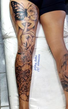 Women’s Leg Sleeve Ideas, Womens Back Of Leg Tattoo, Words On Legs Tattoo, Leg Sleeve Tattoos Female Flowers, Leg Tattoo Pieces For Women, Women Full Leg Tattoo Ideas, Left Leg Tattoos For Women, Back Of Leg Sleeve Tattoo, Girly Calf Tattoo