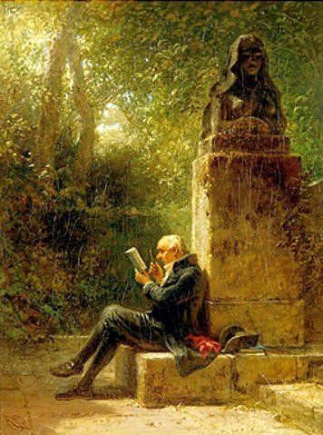 Carl Spitzweg, Der Philosoph (Der Leser im Park). Romantik Men Reading Books, Carl Spitzweg, Men Reading, People Reading, Reading Art, German Art, Classic Paintings, The Reader, Fine Arts Posters