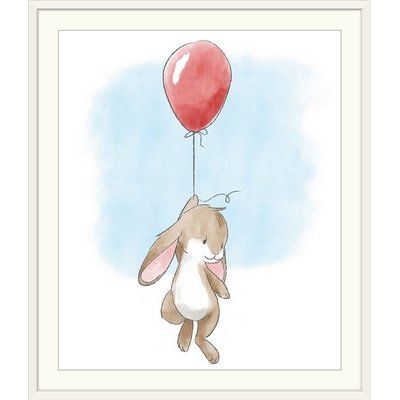 Bunny Balloon, Balloon Graphic, Nursery Illustration, Brown Bunny, Nursery Mural, Watercolor Nursery, Red Art Print, Red Balloon, Frame Canvas