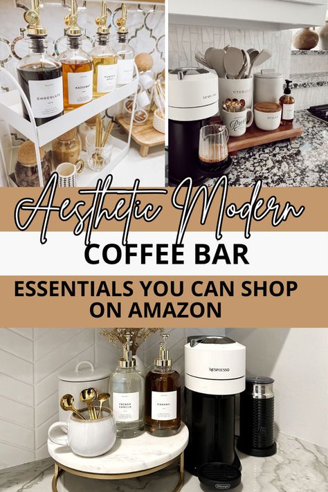 Here are a few ideas of beautiful ways you can decorate your coffee bar to make your kitchen really pop with this aesthetic coffee bar decor. Even if you have a small countertop you can still use these coffee bar essentials. 

Click this pin to shop all my favorite coffee station decor from Amazon! ☕️

Coffee Bar Ideas. Coffee Bar Ideas Kitchen Counter. Aesthetic Coffee Bar. Espresso Organization Coffee Stations, Home Espresso Bar Ideas, Coffee Bar Set Up On Kitchen Counter, Coffee Station Drawer Organization, Coffee And Espresso Bar Ideas, Coffee Counter Top Ideas, Coffee Station Countertop Ideas, Nespresso Coffee Station Aesthetic, Small Coffee Counter Ideas