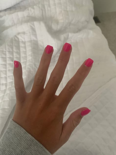 Short Square Dip Nails Designs, Pink Nails Square Short, Pink Nail Designs 2023, Hot Pink Square Acrylic Nails, Hot Pink Short Nails, Hot Pink Nails Short, Short Square Pink Nails, Pink Square Acrylic, Short Hot Pink Nails