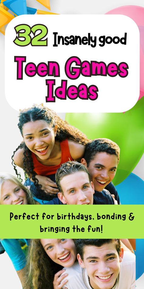 Discover these 32 fun and exciting teen games ideas to play at a teenager's birthday party and to bond with friends. These are the high energy group party games that are brilliant entertainment if you are hosting an event and need reliable party games that teens love to play. Hosting occasion, party planning, party games for teens, indoor games, outdoor games, ice-breaker games, exciting game ideas to make sure the party is unforgettable and an amazing experience for your teen son or daughter Fun Games To Play At A Sweet 16, Party Games All Ages, Fun Things To Do At A Sweet 16 Party, Fun Teenage Birthday Party Ideas, Games To Play At A Sweet 16 Party, Teenage Party Game Ideas, Party Games For All Ages Indoor, Sweet 16 Game Ideas Activities, Sweet Sixteen Games Activities