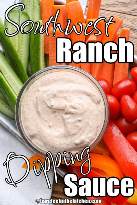 Southwest Ranch Dipping Sauce Southwest Dipping Sauce, Ranch Veggie Dip Recipe, Southwest Dip Recipe, Southwest Ranch Dressing Recipe, Southwest Sauce, Veggie Dip Recipe, Southwest Ranch, Ranch Dip Recipe, Different Sauces