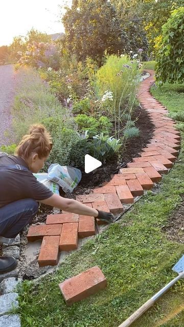 Yard Bed Ideas, And Just Like That Decor, Brick Garden Projects, Pea Gravel And Brick Patio, Bricks Outdoor Ideas, Brick Raised Beds Garden, Bricks Landscaping Ideas, Brick Lined Walkway, Laying A Brick Pathway