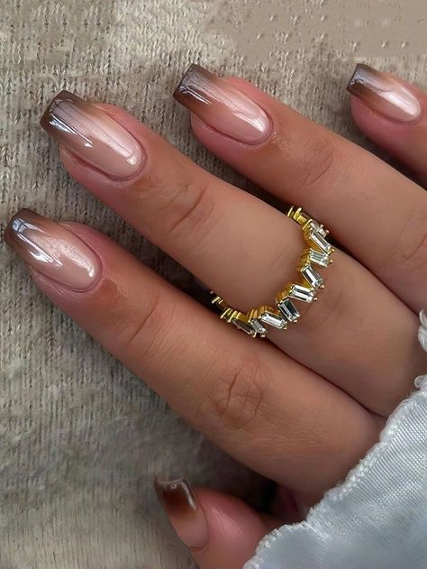 Brown Nails No Design, French Nails Color, Brown And Nude Nails, Brown French Nails, Brown French Tip, Baby Boomers Nails, Natural Nails Manicure, Unghie Sfumate, Brown Nails Design