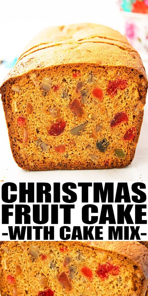 Cake Mix Fruit Cake Recipe, Fruit Cake Bars Recipe, Easy Fruit Cake Recipe Simple, Cake Mix Fruit Cake, No Bake Fruit Cake Recipe, Cake Mix Homemade, Easy Fruit Cake Recipe, Fruit Cake Loaf, Fruit And Nut Cake