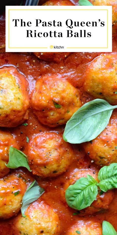 Ricotta Balls Recipe, Ricotta Balls, The Pasta Queen, Pasta Queen, Recipes With Ingredients, Ricotta Recipes, Bariatric Eating, Homemade Tomato Sauce, Gnocchi Recipes