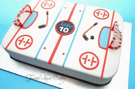 Hockey Time! All accents are made of fondant. Hockey Birthday Cake, Cupcake Pics, Hockey Cake, Hockey Birthday Party, Hockey Cakes, Hockey Birthday Parties, Ladybug Cakes, Hockey Party, Hockey Birthday