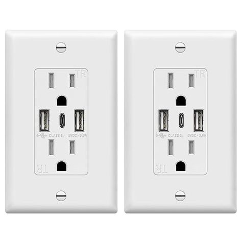 TOPGREENER USB Outlet, 3-Port Type C Wall 15 Amp Tamper-Resistant Receptacle Plug, Charging Power Outlet with Ports, Compatible with iPhone 15 Series & More, UL Listed, TU21536AC3-2PCS, White, 2 Pack. $29.99 Handyman Hacks, Bug Spray Recipe, Leaving Room, Usb Outlet, Home Fix, Wall Outlet, Energy Management, Usb Type A, Cleaning Recipes