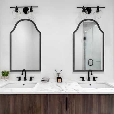 Willa Arlo Interiors Molden Bathroom Mirror & Reviews | Wayfair Bathroom Mirrors And Lights, Villa Decor Ideas, Guest Half Bath, Mexico Villa, Mirrors And Lights, Black Arch Mirror, Dream Shower, Mirror Collection, Black Wall Mirror