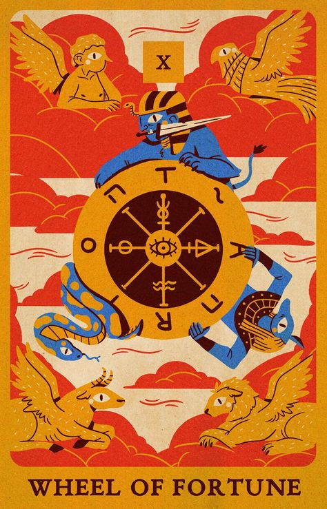 Marx Fidel Tarot - Wheel of Fortune Tarot Cards Art Illustration, Wheel Of Fortune Tarot, Tarot Tattoo, Fortune Cards, Philippine Art, Tarot Major Arcana, Tarot Cards Art, Tarot Art, Wheel Of Fortune