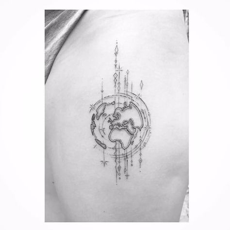 Globe tattoo by Max Le Squatt #MaxLeSquatt #fineline #blackandgrey #globe #linework Earth Tattoo Ideas, Tattoo Ideas Nature, Earth Tattoos, Tattoo Line Art, Globe Tattoos, Earth Tattoo, Tattoo Posters, Tattoo Line, Planet Tattoos