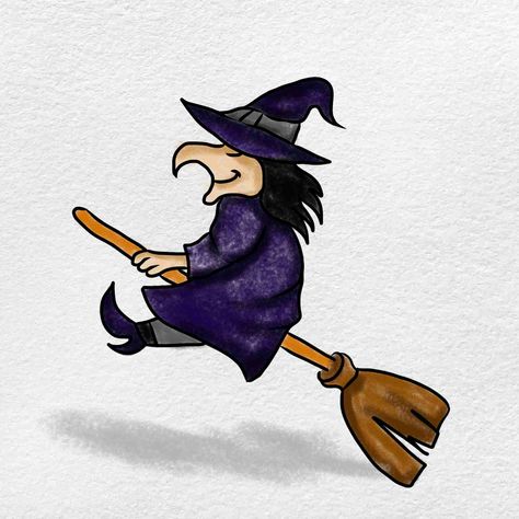 Wish to experience how to make an easy witch drawing? Witch Doodles Easy, Witch Drawings Easy, Drawing Witches, Halloween Witch Drawing Easy, Halloween Drawings Witch, Cartoon Witch Drawing Easy, How To Draw A Witch On A Broom, How To Draw A Witch Easy, Simple Witch Drawing