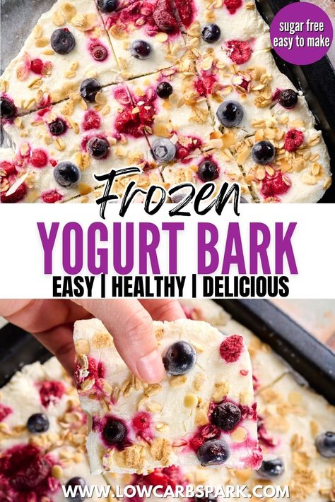 Healthy Yogurt Bark Recipe, Frozen Protein Yogurt Bark, Frozen Yogurt Snacks, Frozen Greek Yogurt Bark, Heart Healthy Diet Recipes, Bariatric Desserts, Bark Recipes Easy, Yogurt Bark Recipe, Frozen Yogurt Bites