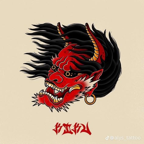 Japanese Tattoo Flash, Evangelion Tattoo, Traditional Japanese Tattoo Flash, Oni Mask Tattoo, Oni Tattoo, Traditional Tattoo Old School, Traditional Japanese Tattoo, Dragon Tattoo Art, Traditional Tattoo Designs