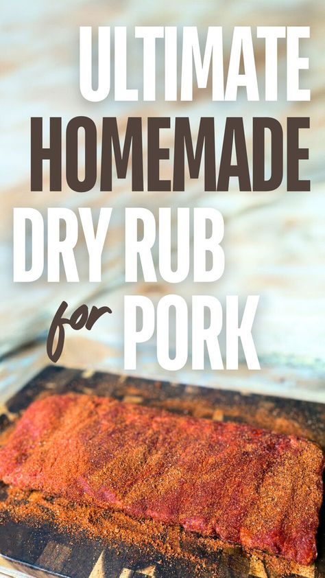 A slab of pork ribs covered in homemade dry rub for pork. Pork Seasoning Recipe, Pulled Pork Dry Rub Recipe, Sweet Bbq Rub Recipe, Pork Rib Rub Recipe, Pork Rib Dry Rub, Pulled Pork Dry Rub, Bbq Pork Rub, Dry Rub For Pork, Rub For Pork Ribs