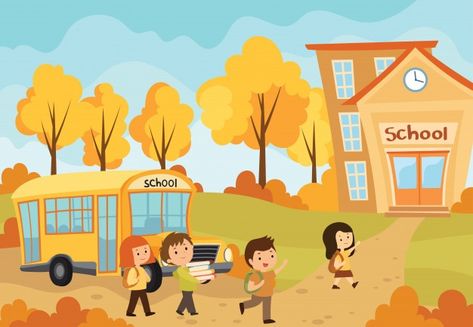 Children going to school. illustration o... | Premium Vector #Freepik #vector #school #kids #character #cartoon Flat Color Illustration, Scene Reference, Illustration School, Animation Schools, Ap Lang, Kids Going To School, School Illustration, School Cartoon, Children Book Illustration