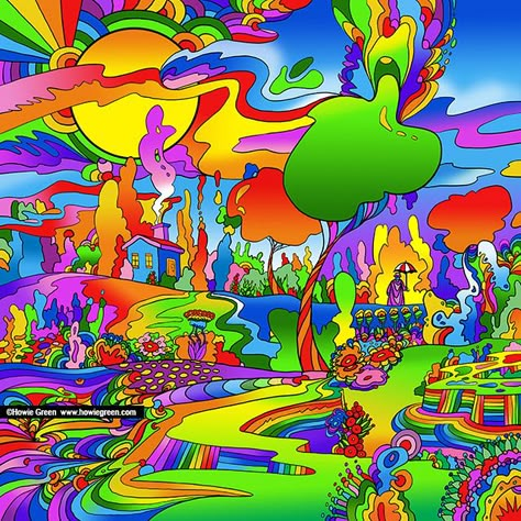 Trippy Landscape Art, Pop Art Landscape, Trippy Photos, Trippy Aesthetic, Collage Des Photos, Trippy Wall, Umbrella Man, Acid Art, Art Hippie