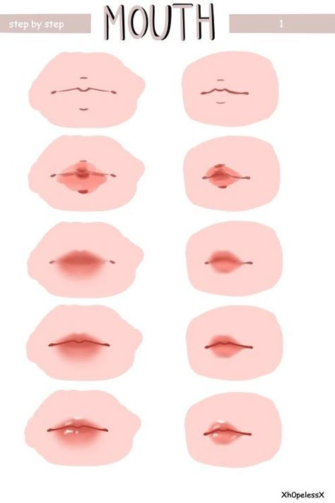 Circle Lips Tutorial, Lip Digital Art Tutorial, Basic Digital Art, Blender Drawing, Lip Tut, Mouth Tutorial, Lip Tutorial Drawing, Anime Lips, Glossy Eyes