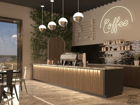 Counter Cafe Design, Modern Cafe Interior Design, Cafe Design Inspiration, Cafeteria Design, Modern Coffee Shop, Modern Restaurant Design, Bakery Design Interior, Vray Render, Coffee Shop Interior Design