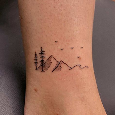 Rose Tattoo Hand, Moutain Tattoos, Small Mountain Tattoo, Nature Tattoo Ideas, Mountain Tattoo Simple, Nature Tattoo, Tattoos For Black Skin, Mountain Tattoo, Tattoo Outline