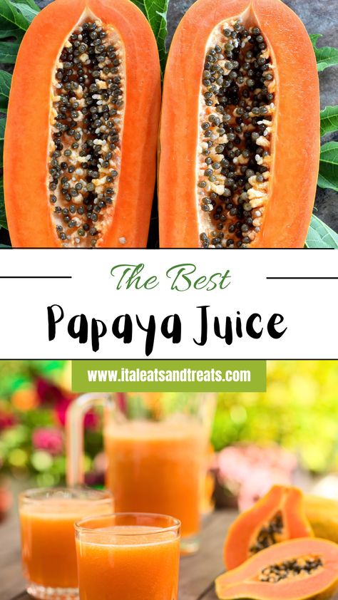 Papaya Juice Recipe | Tropical Fruit Punch Juice - Ital Eats and Treats Papaya Juice Recipe, Curry Quinoa, Papaya Juice, Papaya Recipes, Pineapple Cucumber, Healthy Juicing, Papaya Seeds, Gut Health Recipes, Cold Press Juicer