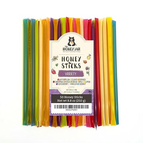 Amazon.com : The Honey Jar Variety Pack Honey Sticks - Pure Honey Straws For Tea, Coffee, or a Healthy Treat - One Teaspoon of Flavored Honey Per Stick - Made In The USA with Real Honey - (50 Count) : Grocery & Gourmet Food Honey Baby Shower Favor, Bridal Shower Honey, Honey Straws, Flavored Honey, Honey Favors, Real Honey, Honey Wedding, Honey Sticks, Lemon Coconut