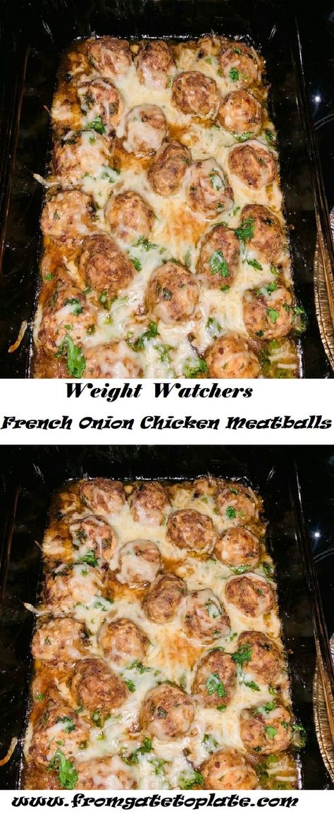 Easy French Onion Chicken, French Onion Chicken Meatballs, Ww Dinners, Ground Chicken Meatballs, Ww Dinner, Weight Watchers Meals Dinner, Dreamy Christmas, Ww Meals, Low Fat Dinner